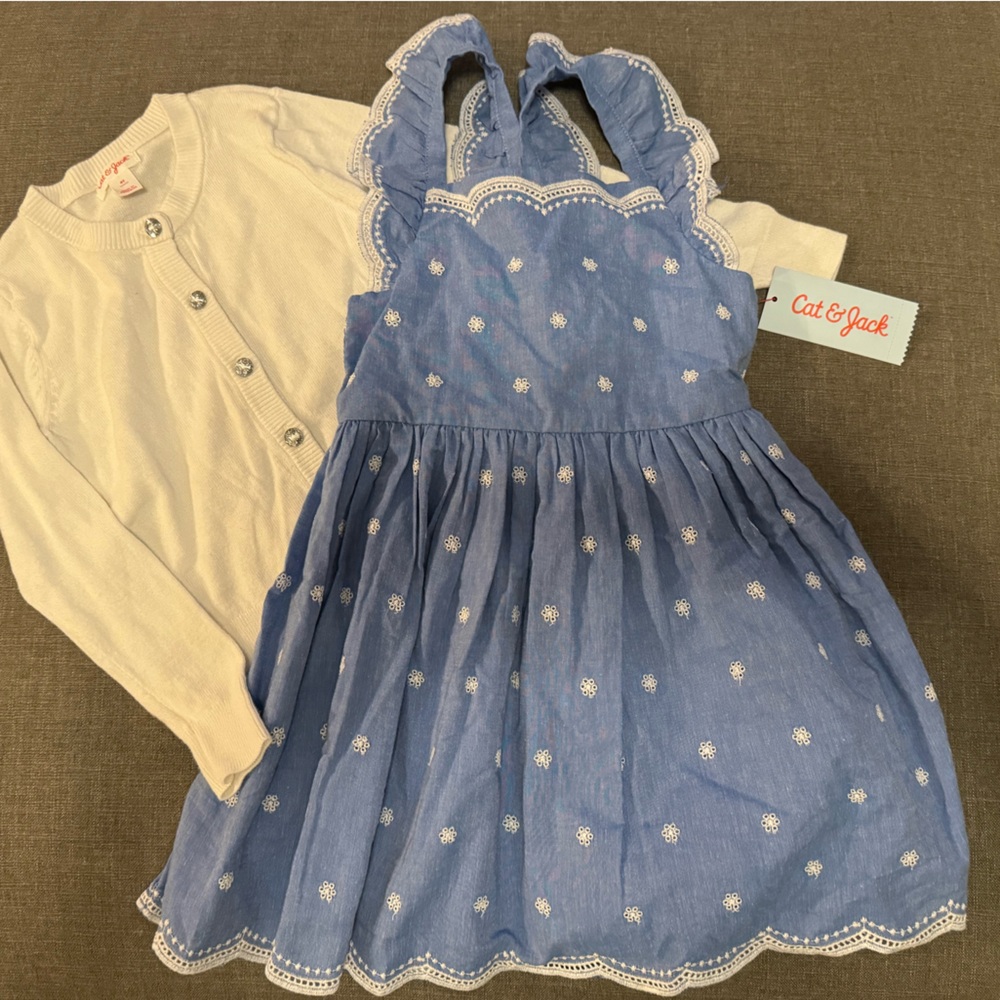 Dress & Cardigan- Cat & Jack/ 4T/ blue, ivory/ vguc, NWT